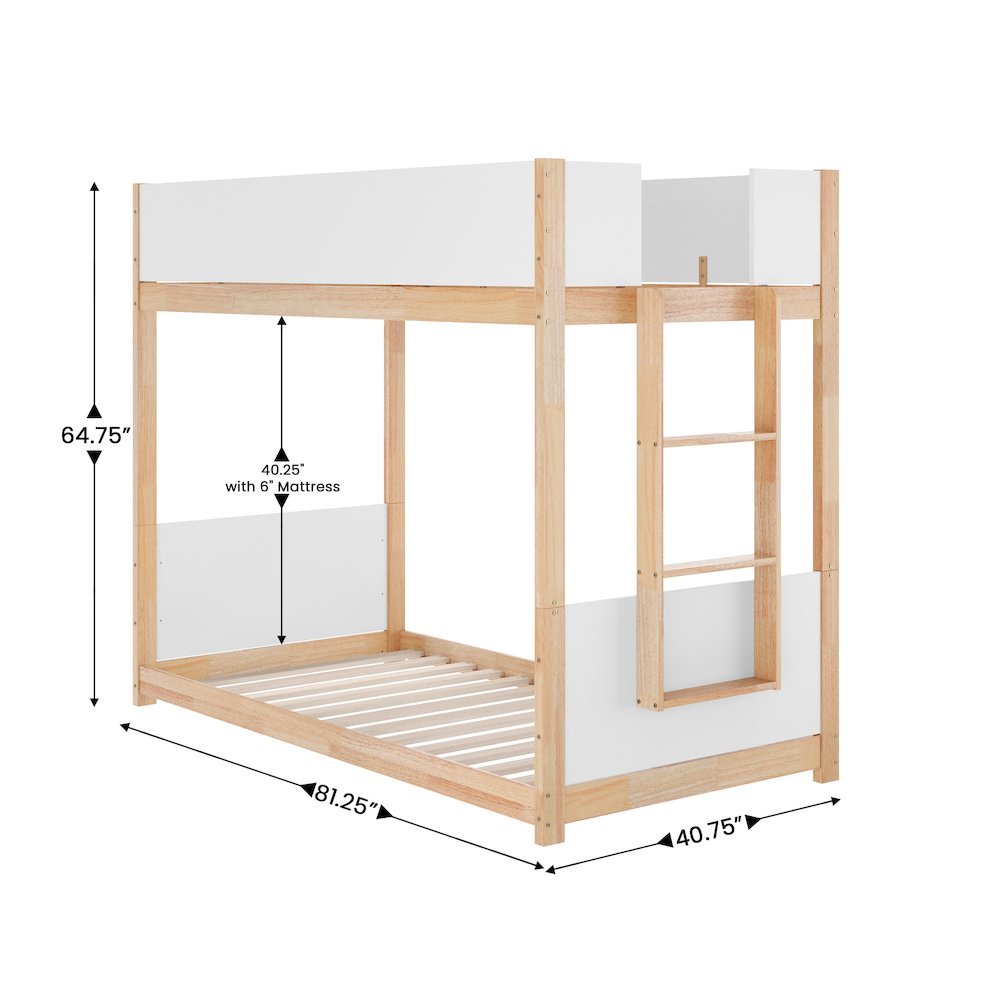 Bunk Bed Twin Over Twin, Convertible Solid Wood Bunk Bed Frame, White/Natural. Picture 5
