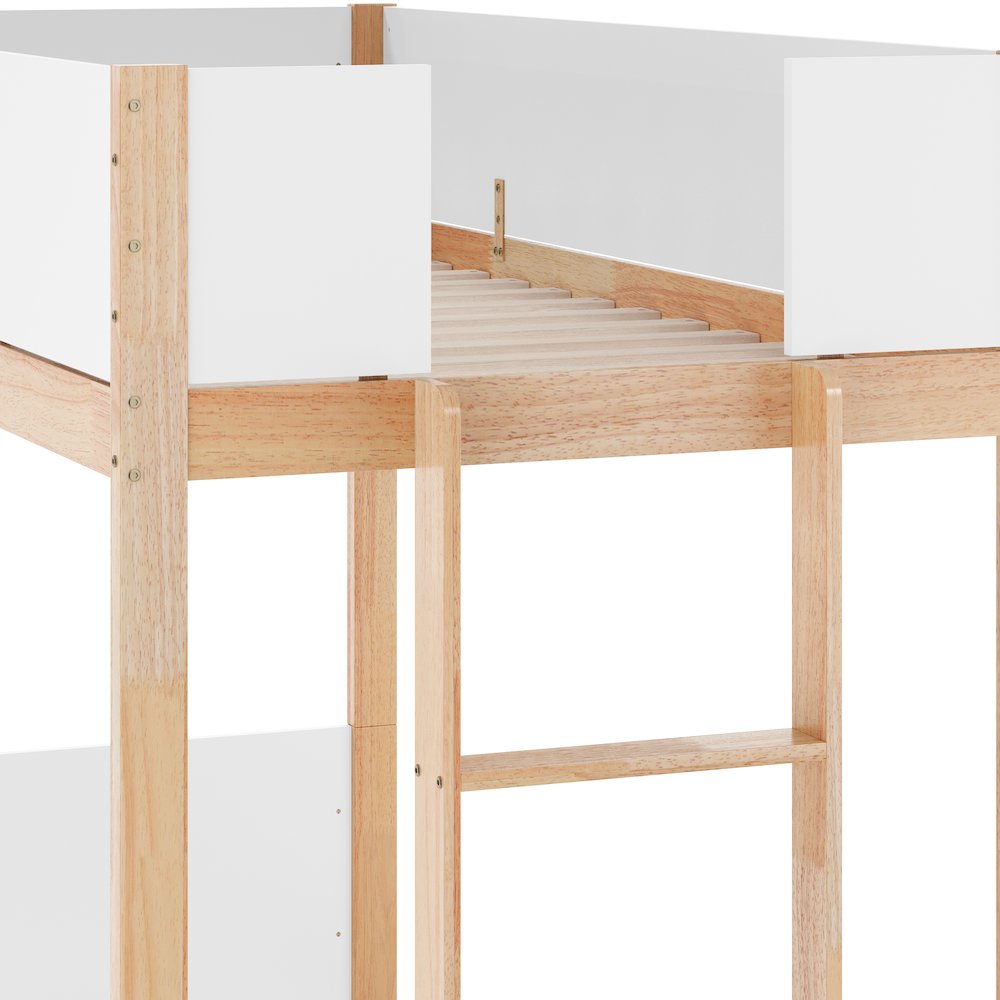 Bunk Bed Twin Over Twin, Convertible Solid Wood Bunk Bed Frame, White/Natural. Picture 9