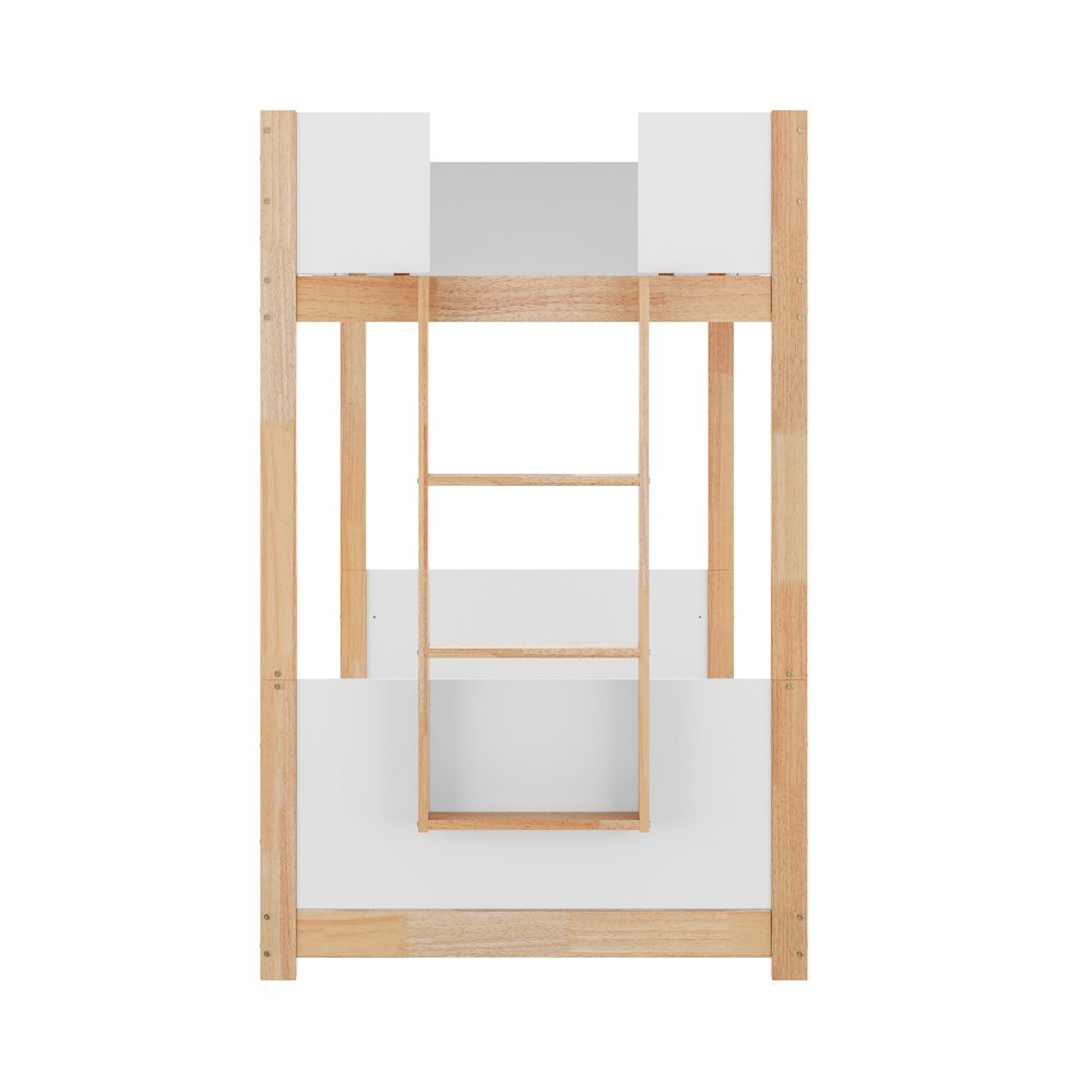 Bunk Bed Twin Over Twin, Convertible Solid Wood Bunk Bed Frame, White/Natural. Picture 11