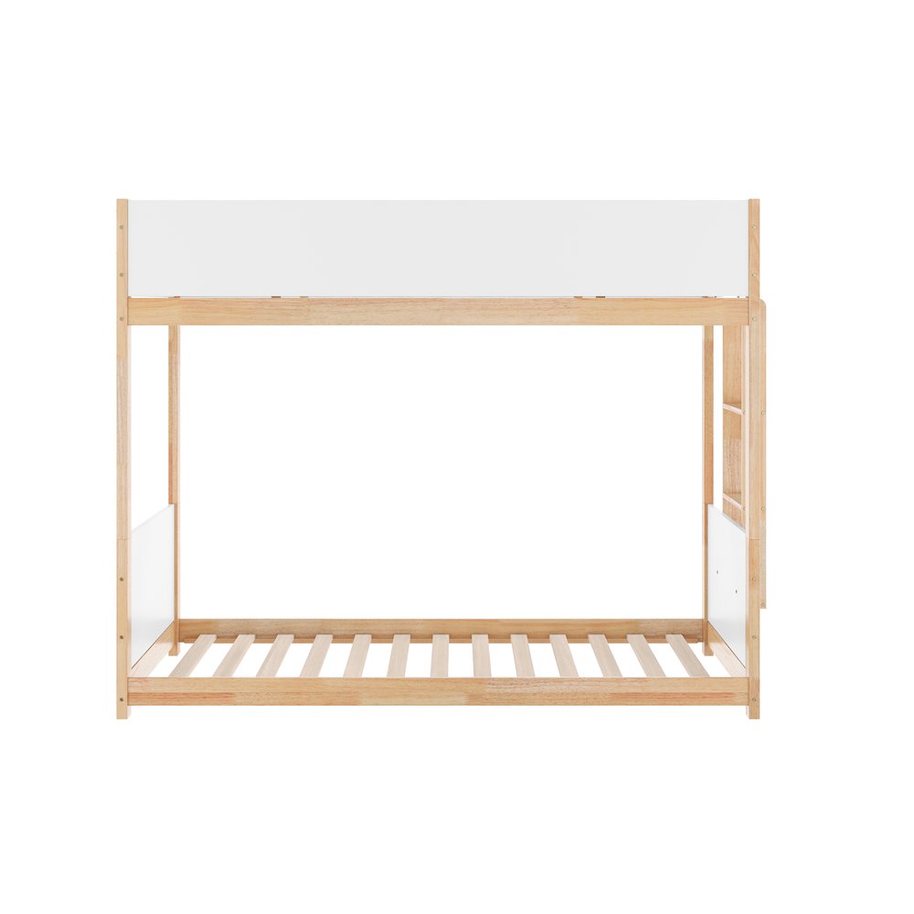 Bunk Bed Twin Over Twin, Convertible Solid Wood Bunk Bed Frame, White/Natural. Picture 10