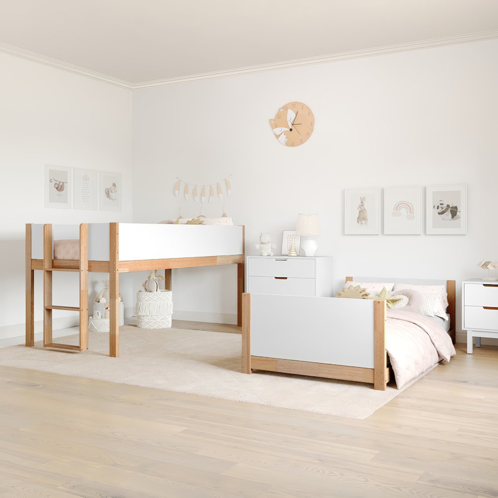 Bunk Bed Twin Over Twin, Convertible Solid Wood Bunk Bed Frame, White/Natural. Picture 6