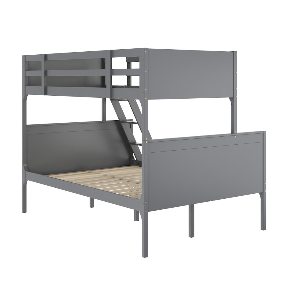 Bunk Bed Twin Over Full, Convertible Slatted Solid Wood Bunk Bed Frame, Gray. Picture 1