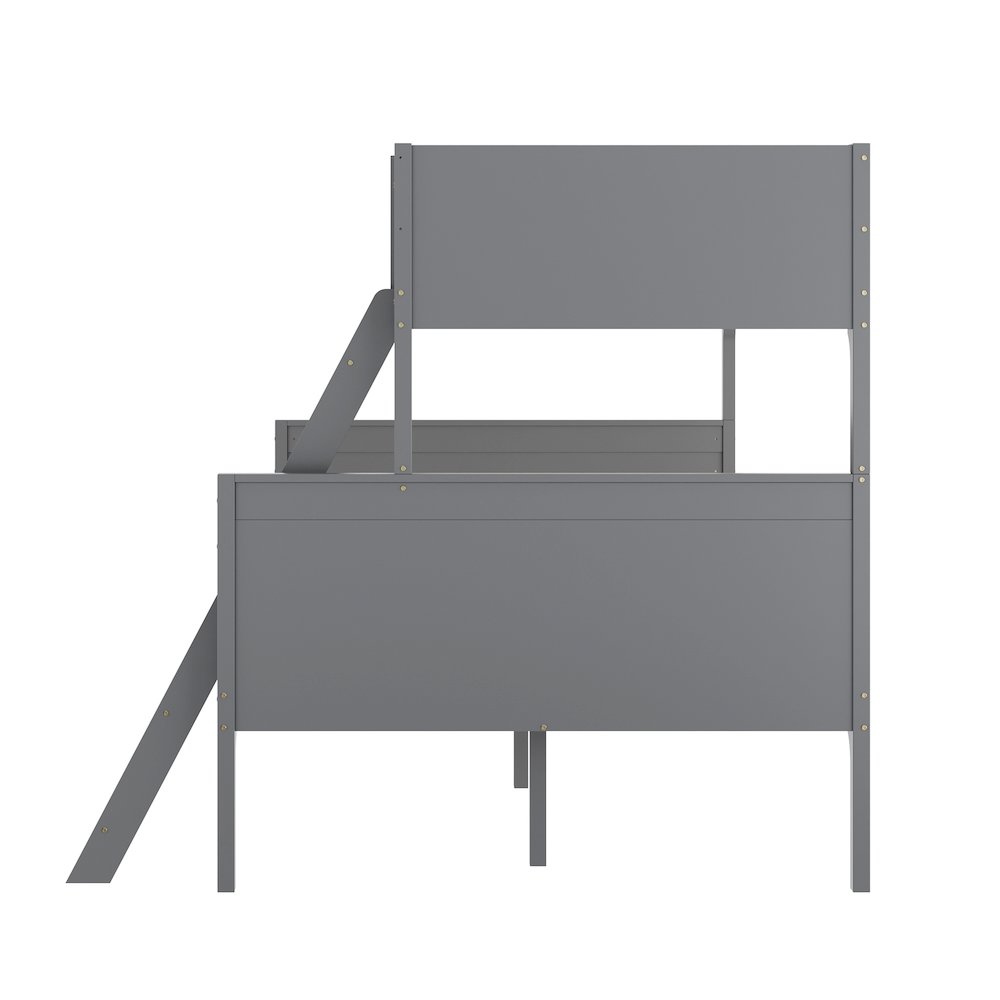 Bunk Bed Twin Over Full, Convertible Slatted Solid Wood Bunk Bed Frame, Gray. Picture 8