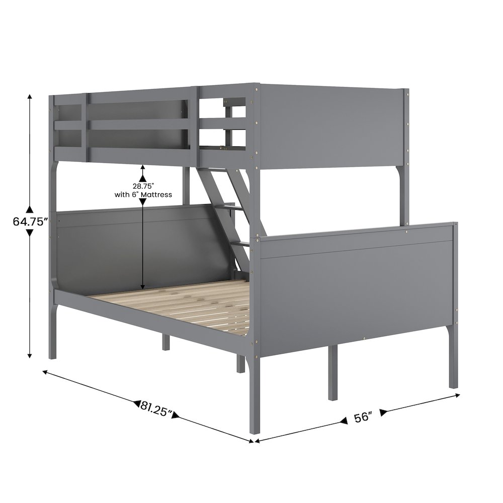 Bunk Bed Twin Over Full, Convertible Slatted Solid Wood Bunk Bed Frame, Gray. Picture 5