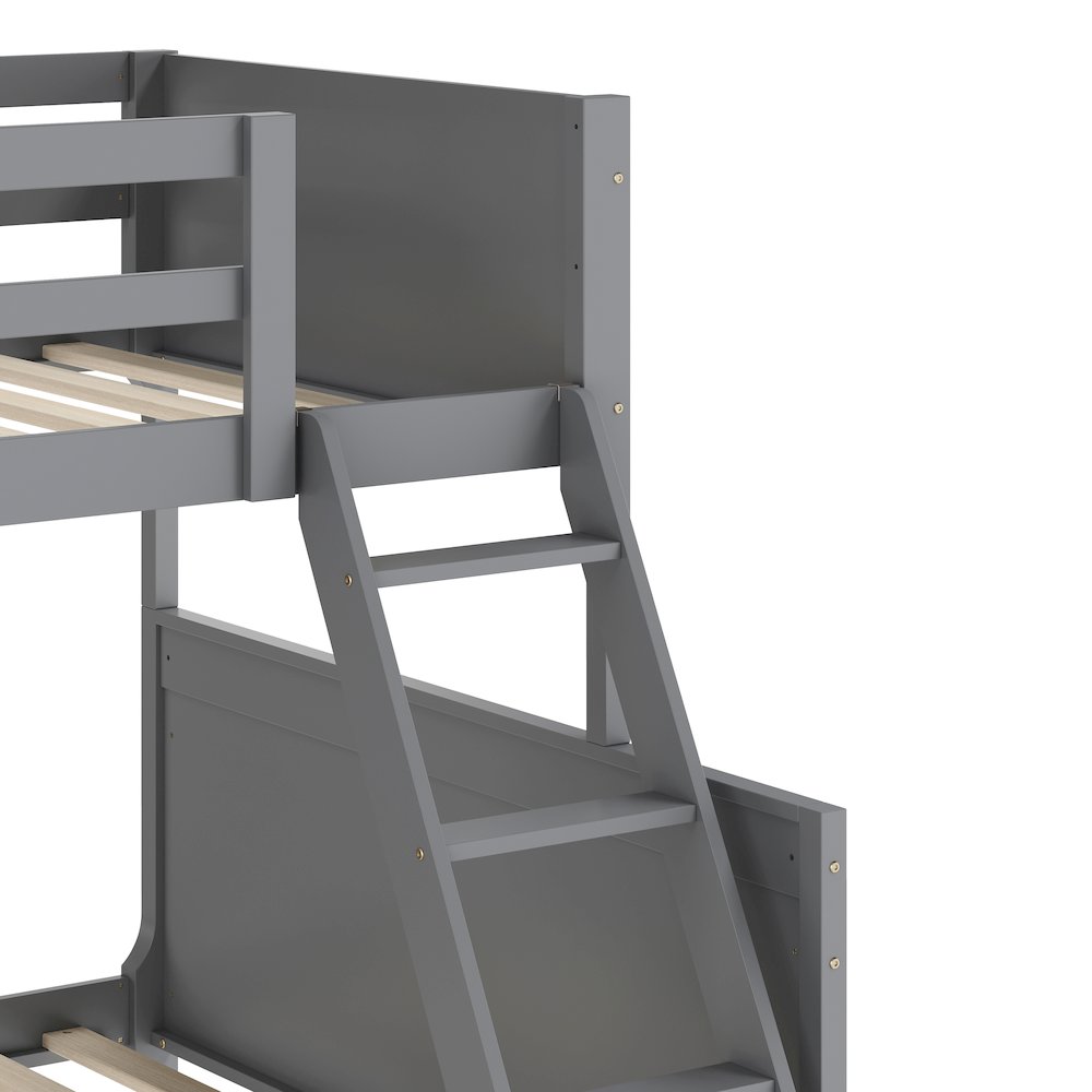 Bunk Bed Twin Over Full, Convertible Slatted Solid Wood Bunk Bed Frame, Gray. Picture 9