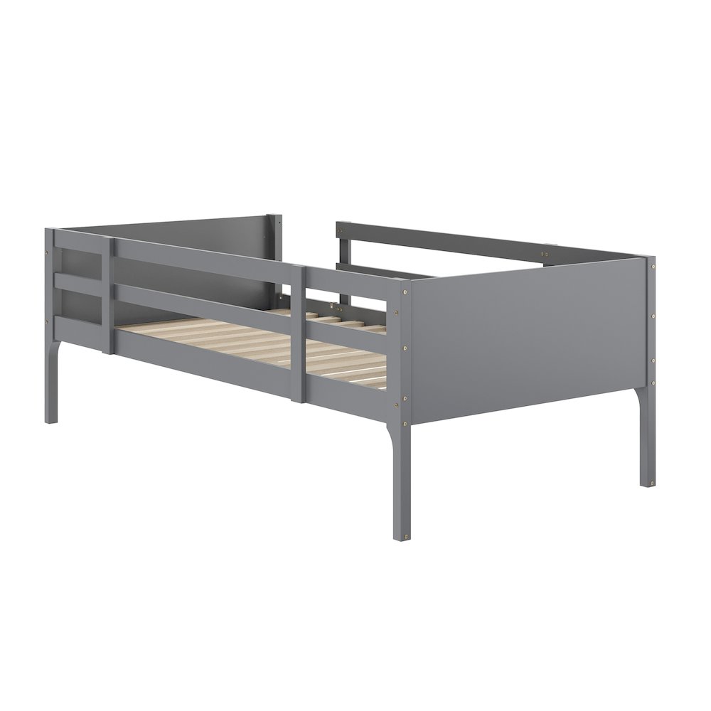 Bunk Bed Twin Over Full, Convertible Slatted Solid Wood Bunk Bed Frame, Gray. Picture 13