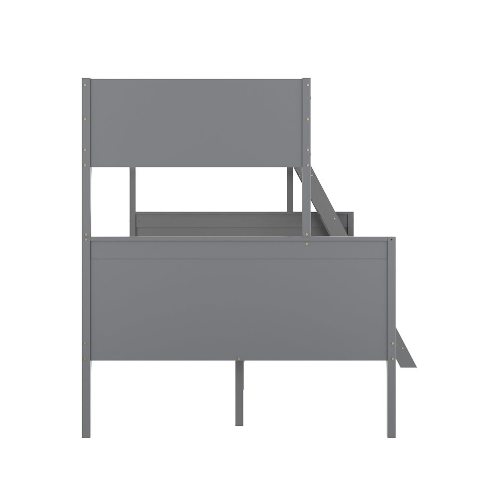 Bunk Bed Twin Over Full, Convertible Slatted Solid Wood Bunk Bed Frame, Gray. Picture 11
