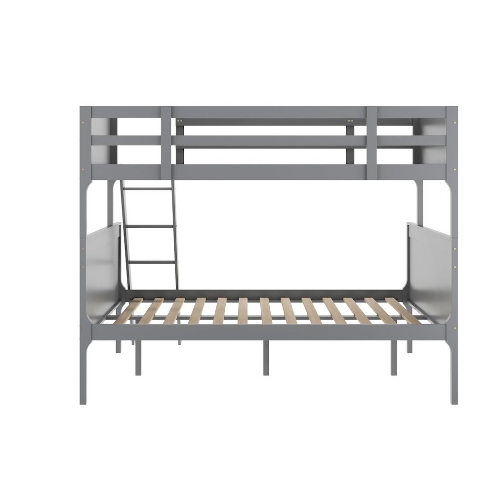 Bunk Bed Twin Over Full, Convertible Slatted Solid Wood Bunk Bed Frame, Gray. Picture 10
