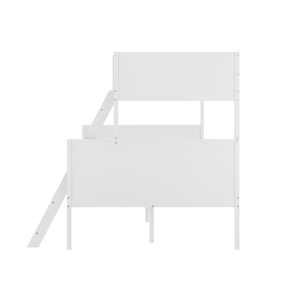 Bunk Bed Twin Over Full, Convertible Slatted Solid Wood Bunk Bed Frame, White. Picture 8