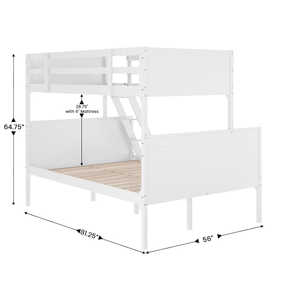 Bunk Bed Twin Over Full, Convertible Slatted Solid Wood Bunk Bed Frame, White. Picture 5
