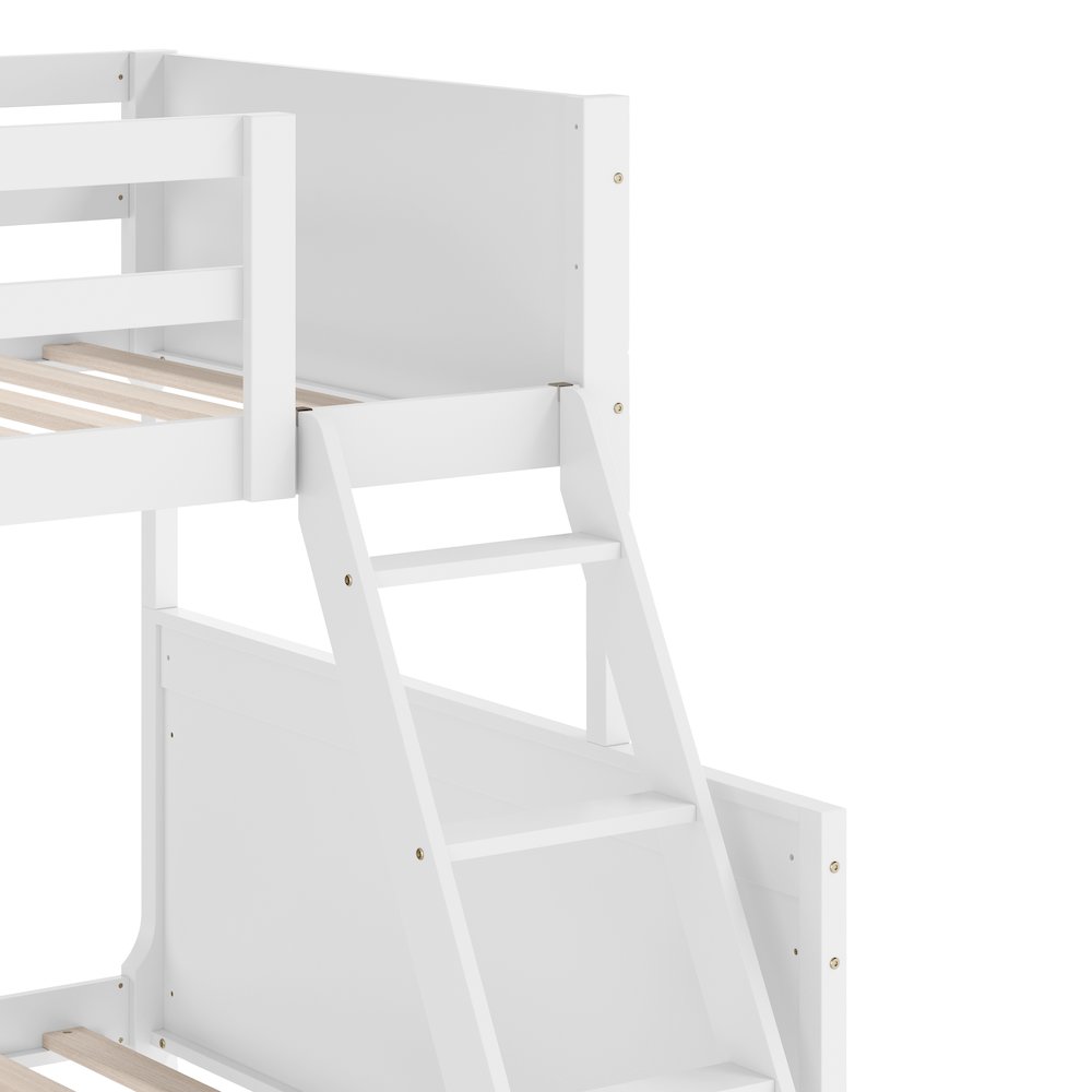 Bunk Bed Twin Over Full, Convertible Slatted Solid Wood Bunk Bed Frame, White. Picture 9