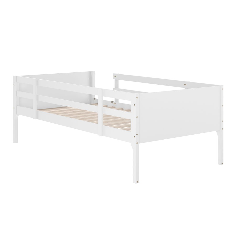 Bunk Bed Twin Over Full, Convertible Slatted Solid Wood Bunk Bed Frame, White. Picture 13