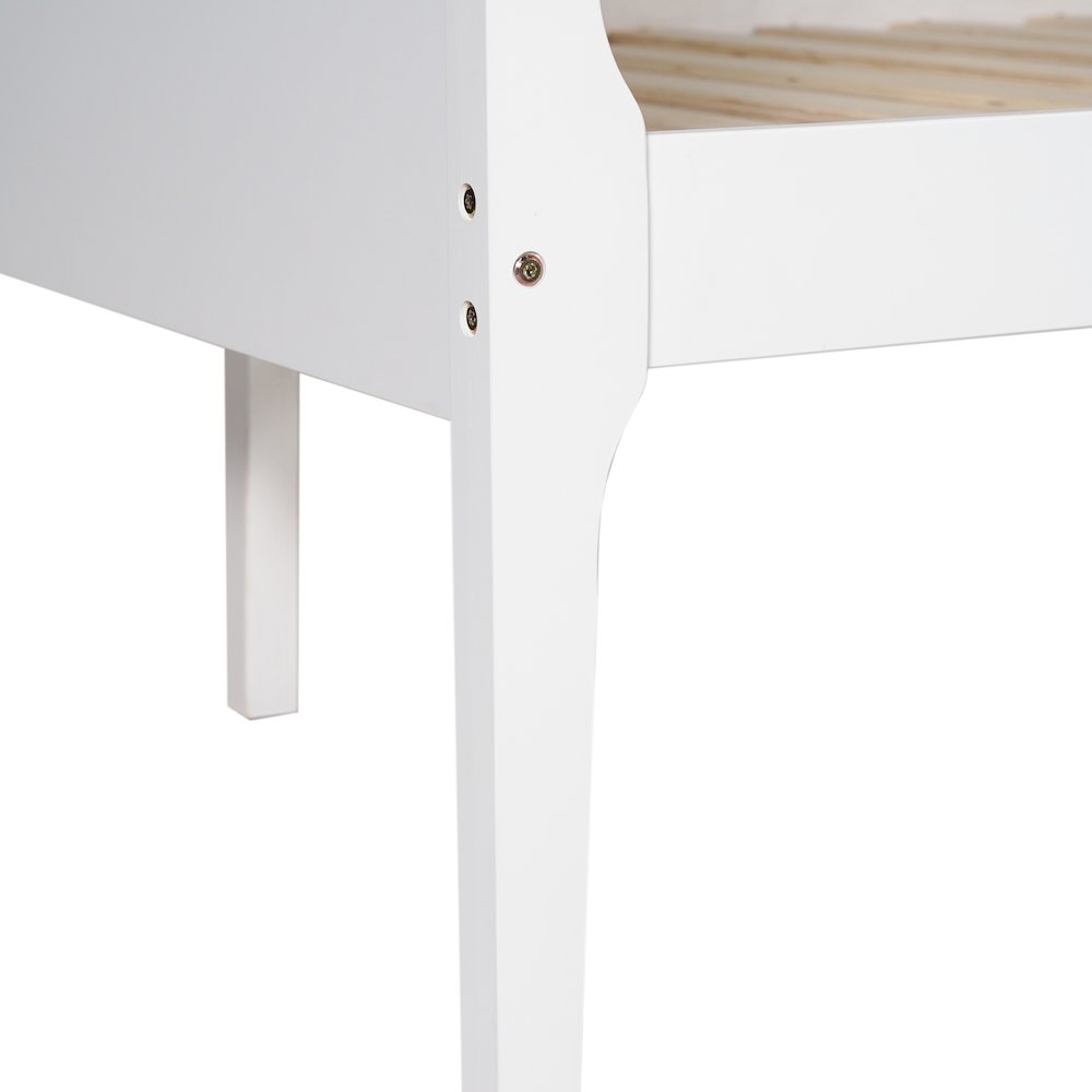 Bunk Bed Twin Over Full, Convertible Slatted Solid Wood Bunk Bed Frame, White. Picture 15