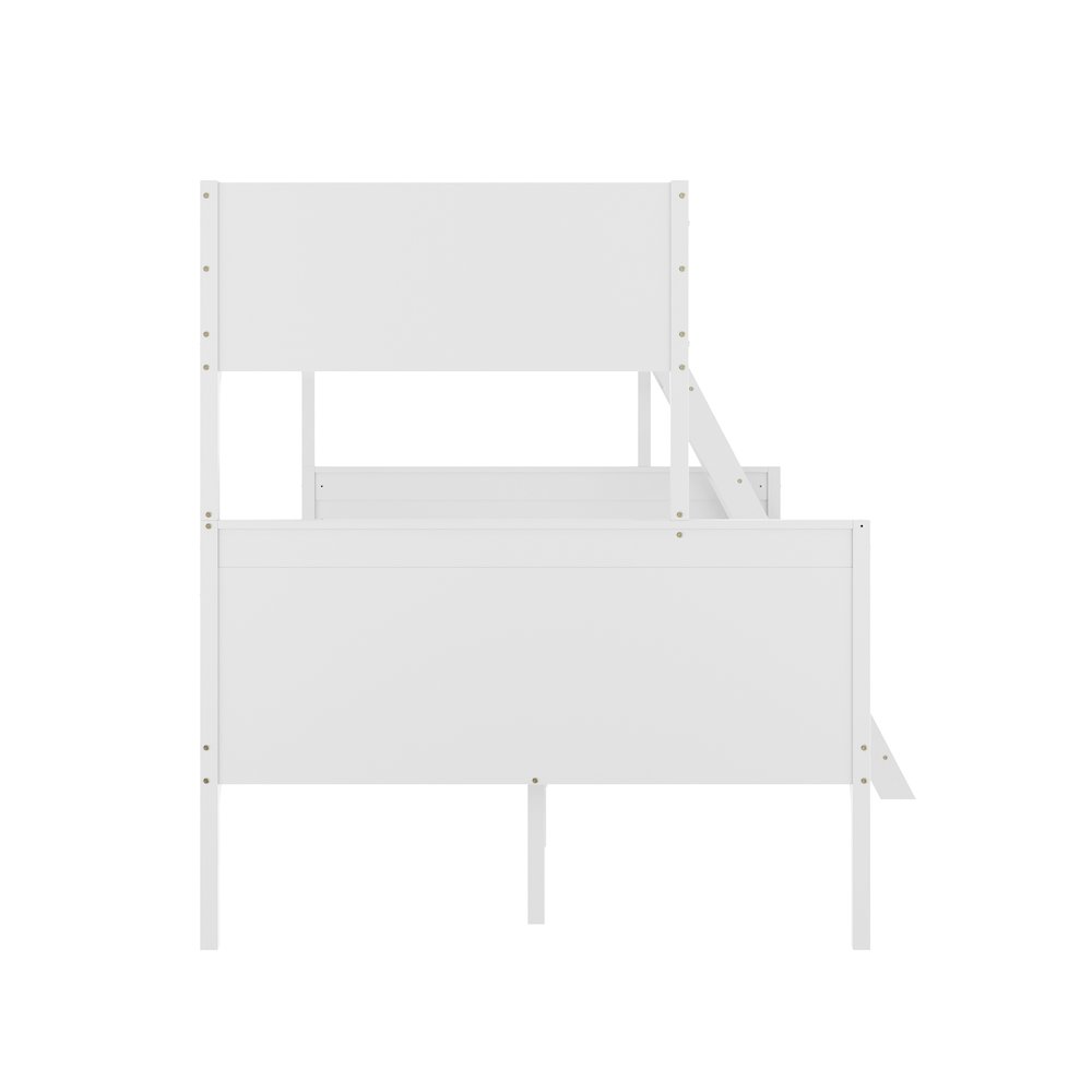 Bunk Bed Twin Over Full, Convertible Slatted Solid Wood Bunk Bed Frame, White. Picture 11