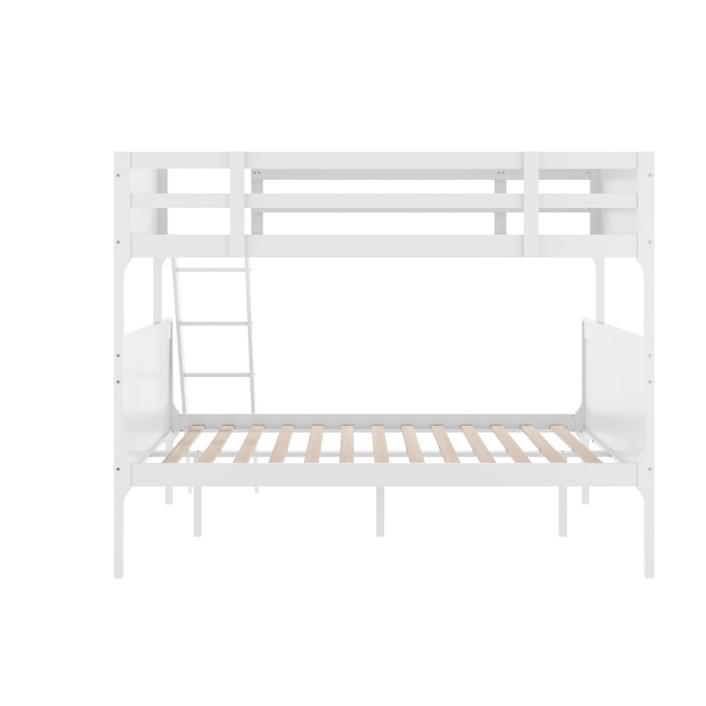 Bunk Bed Twin Over Full, Convertible Slatted Solid Wood Bunk Bed Frame, White. Picture 10