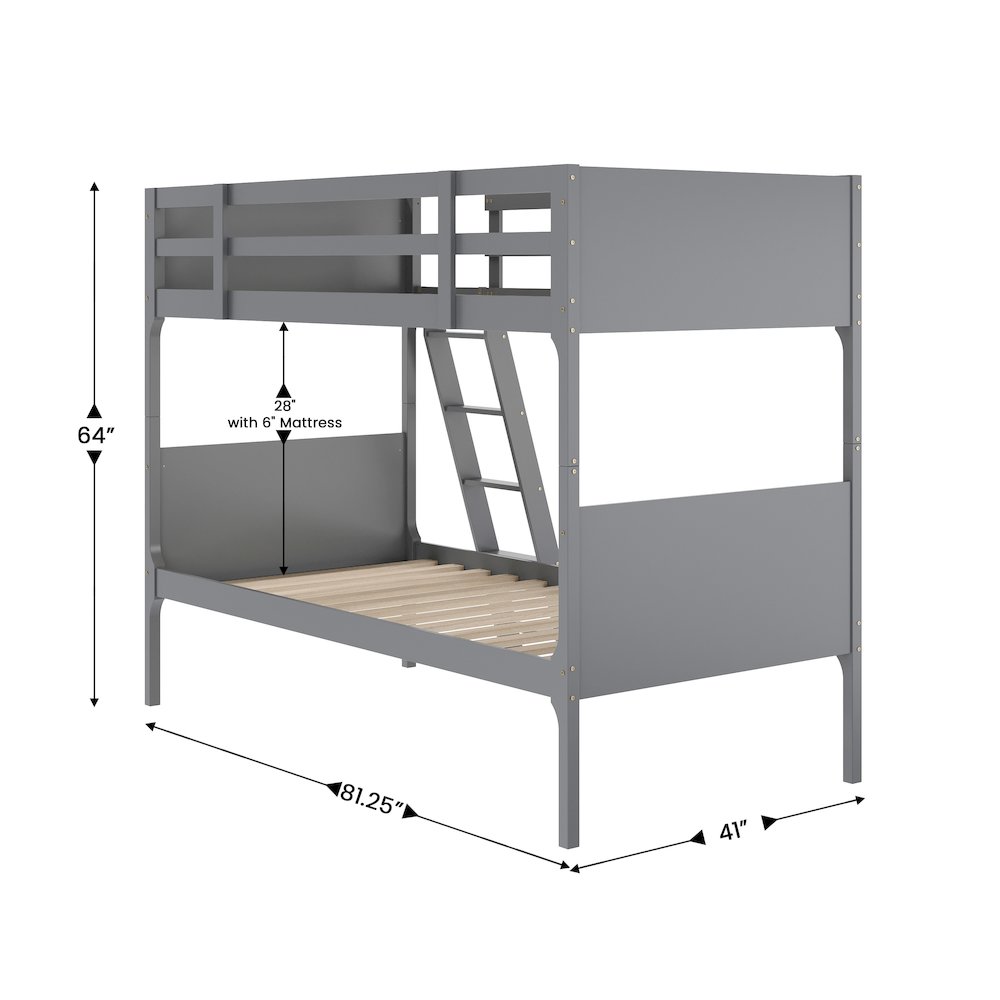 Bunk Bed Twin Over Twin, Convertible Slatted Solid Wood Bunk Bed Frame, Gray. Picture 5