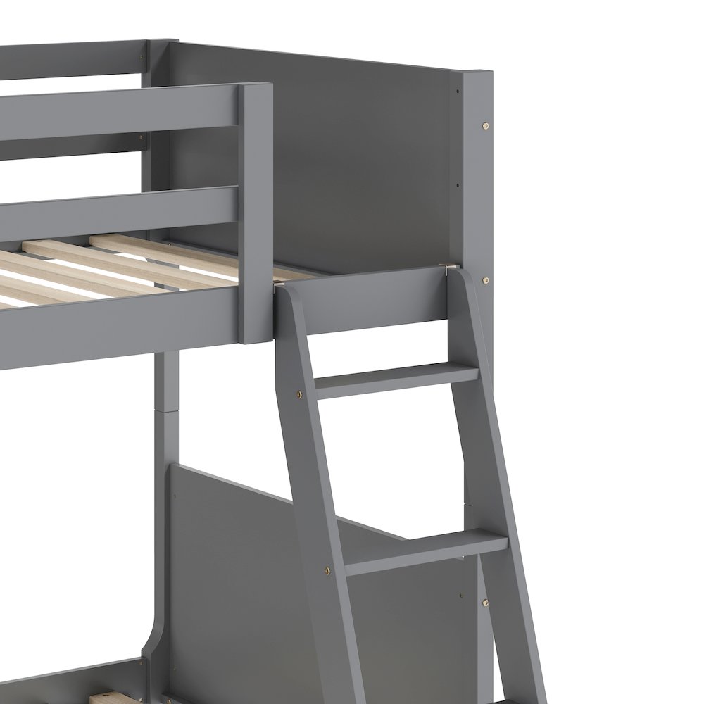 Bunk Bed Twin Over Twin, Convertible Slatted Solid Wood Bunk Bed Frame, Gray. Picture 9