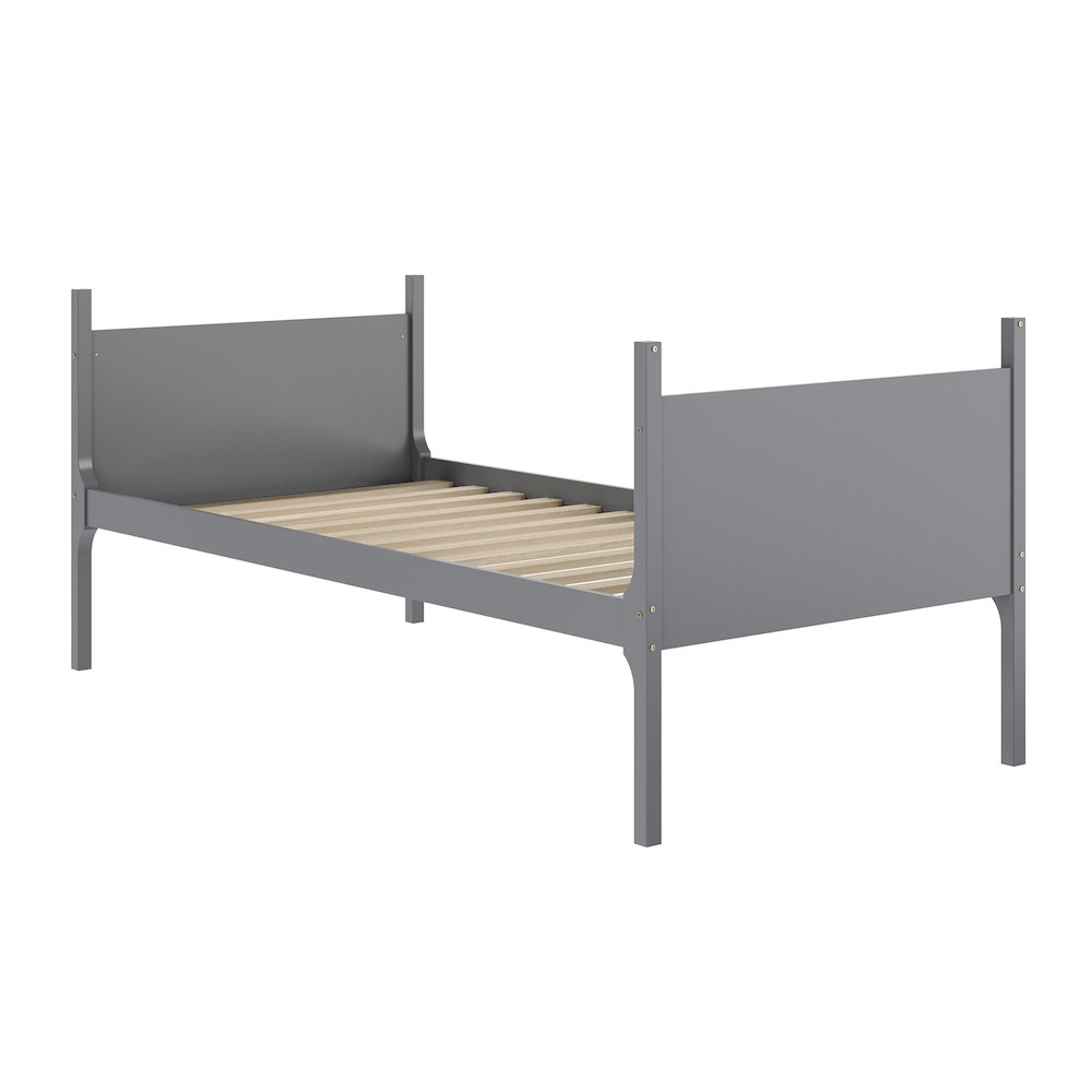 Bunk Bed Twin Over Twin, Convertible Slatted Solid Wood Bunk Bed Frame, Gray. Picture 12