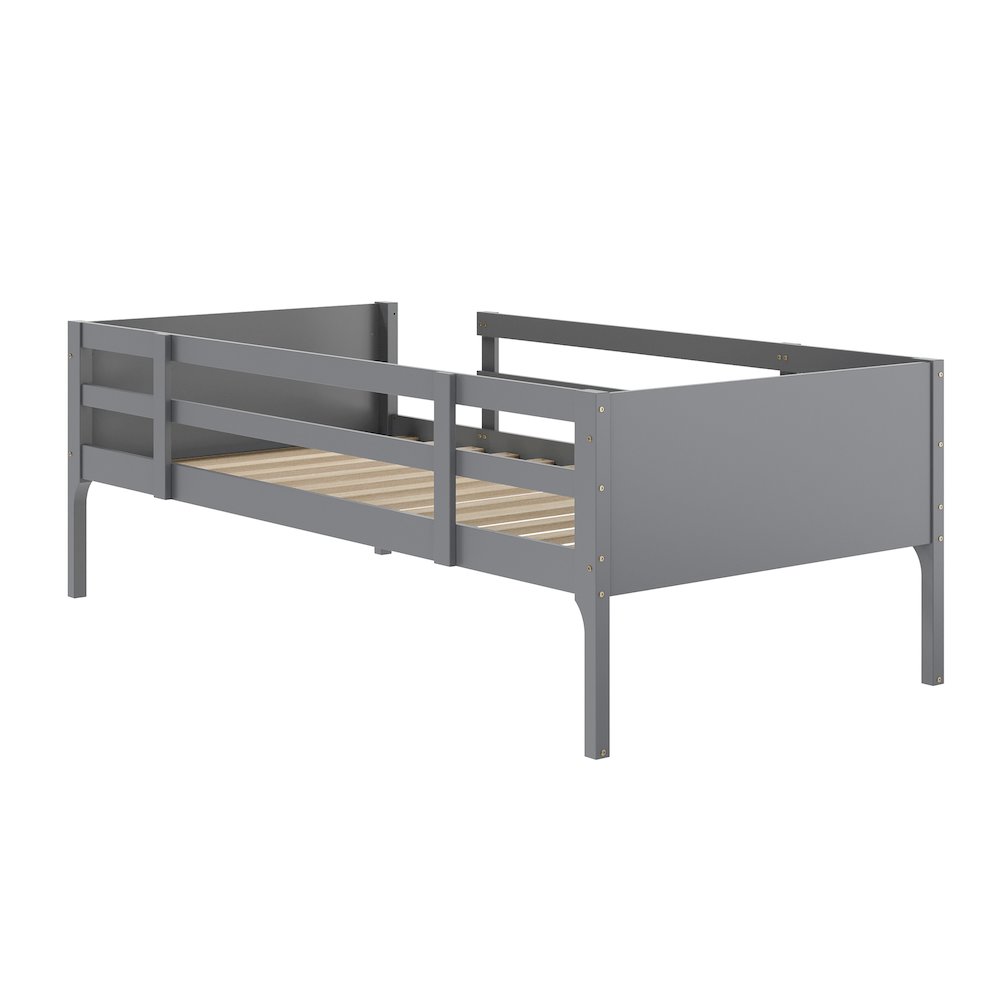 Bunk Bed Twin Over Twin, Convertible Slatted Solid Wood Bunk Bed Frame, Gray. Picture 13
