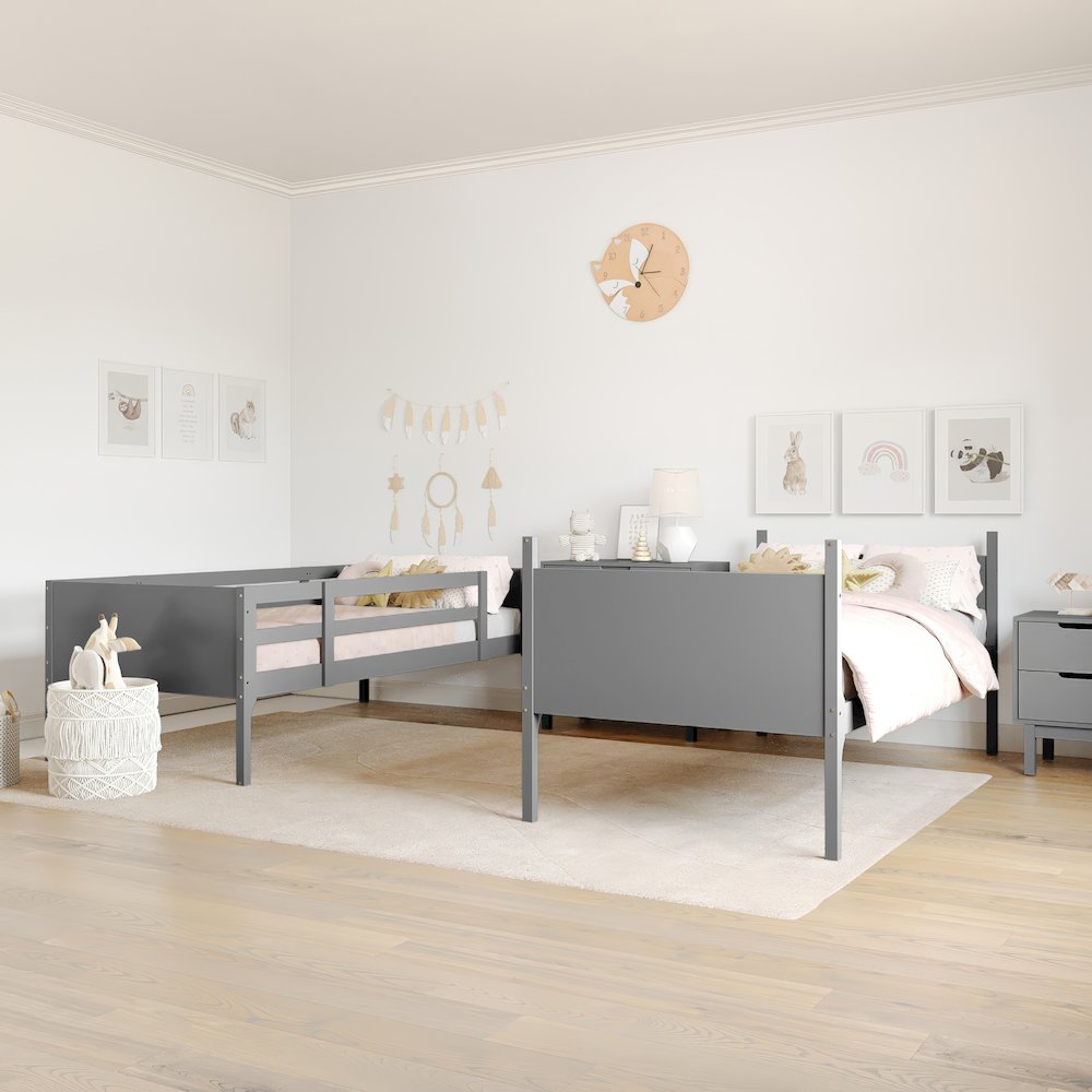 Bunk Bed Twin Over Twin, Convertible Slatted Solid Wood Bunk Bed Frame, Gray. Picture 6