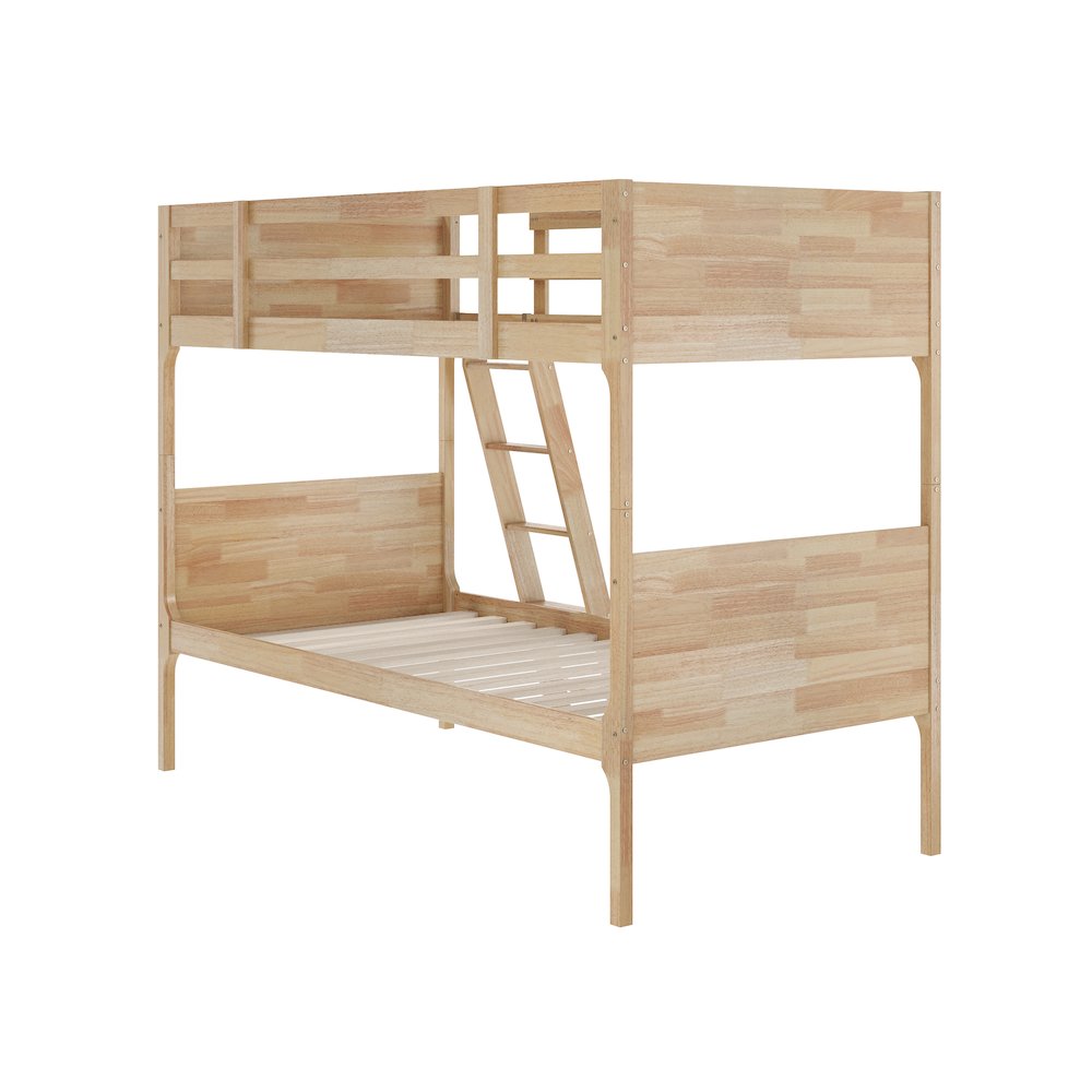 Bunk Bed Twin Over Twin, Convertible Slatted Solid Wood Bunk Bed Frame, Natural. Picture 1
