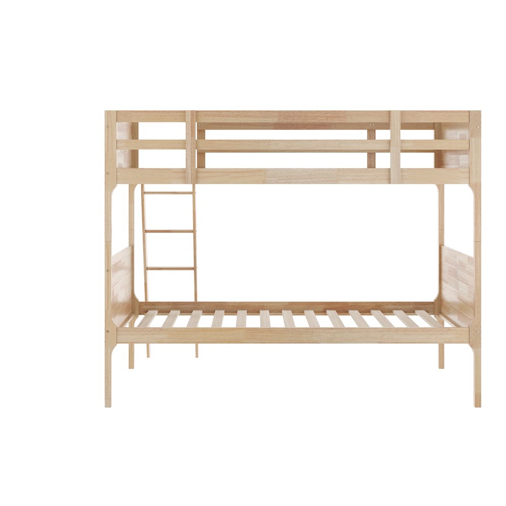 Bunk Bed Twin Over Twin, Convertible Slatted Solid Wood Bunk Bed Frame, Natural. Picture 10