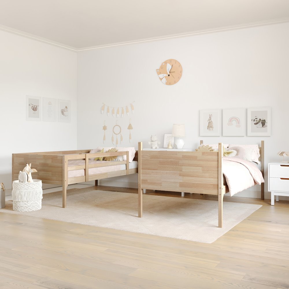 Bunk Bed Twin Over Twin, Convertible Slatted Solid Wood Bunk Bed Frame, Natural. Picture 6