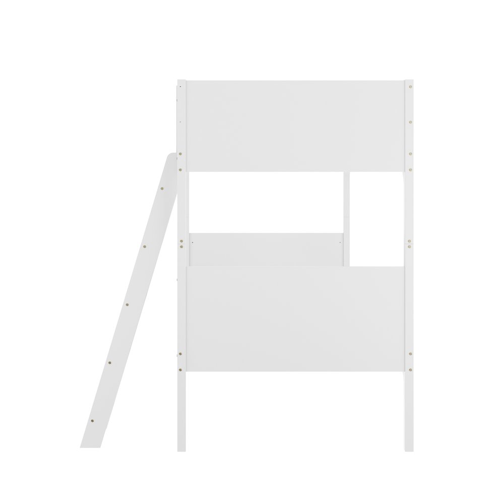 Bunk Bed Twin Over Twin, Convertible Slatted Solid Wood Bunk Bed Frame, White. Picture 8