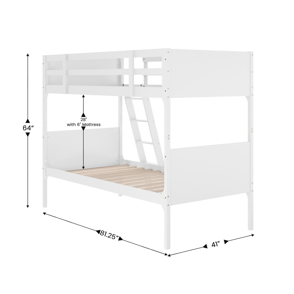 Bunk Bed Twin Over Twin, Convertible Slatted Solid Wood Bunk Bed Frame, White. Picture 5
