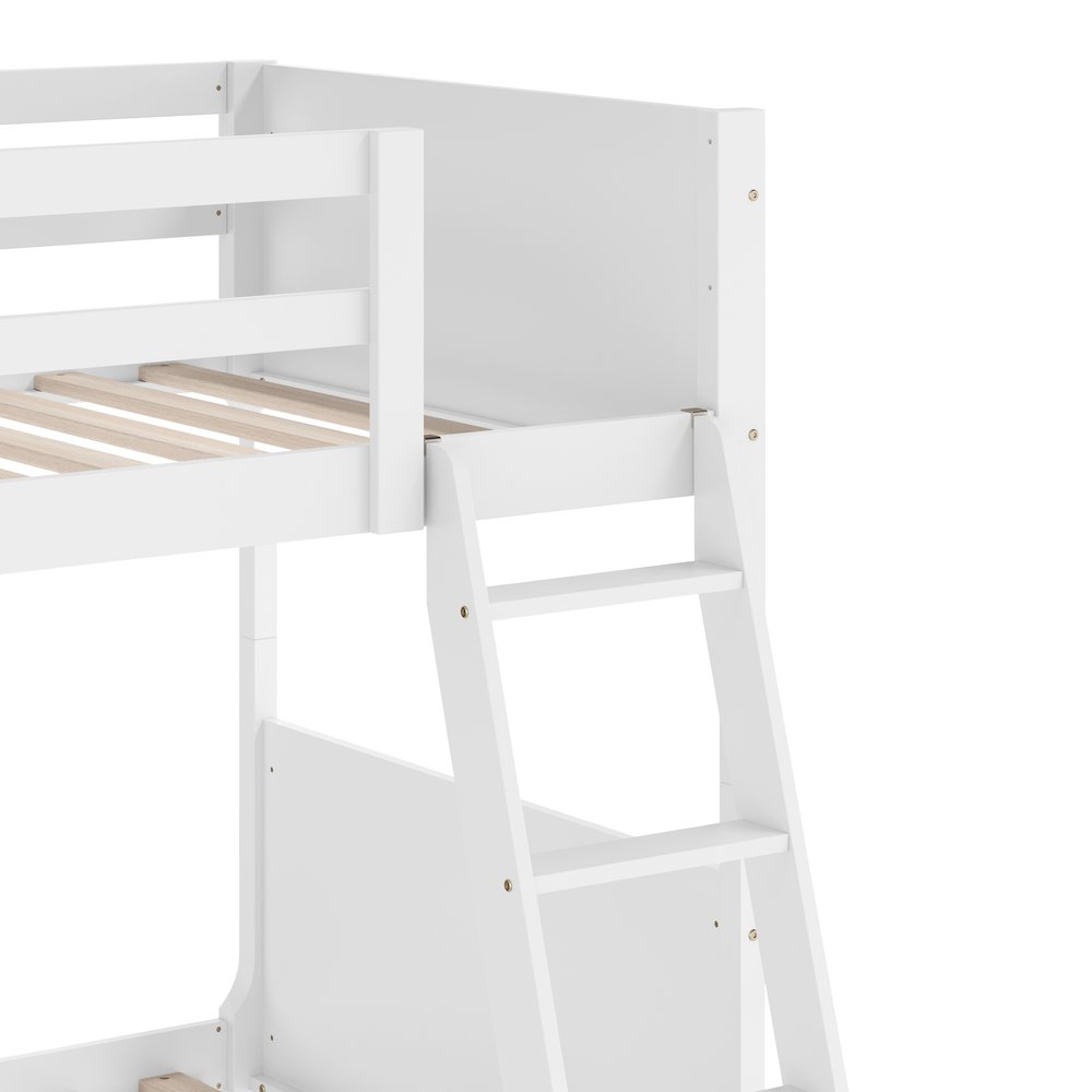 Bunk Bed Twin Over Twin, Convertible Slatted Solid Wood Bunk Bed Frame, White. Picture 9