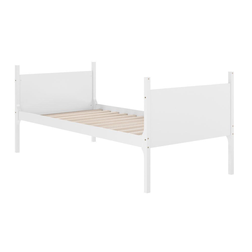 Bunk Bed Twin Over Twin, Convertible Slatted Solid Wood Bunk Bed Frame, White. Picture 12