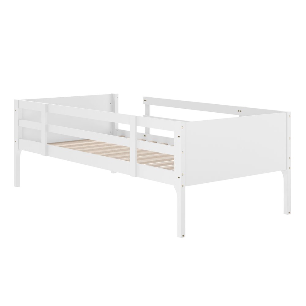 Bunk Bed Twin Over Twin, Convertible Slatted Solid Wood Bunk Bed Frame, White. Picture 13