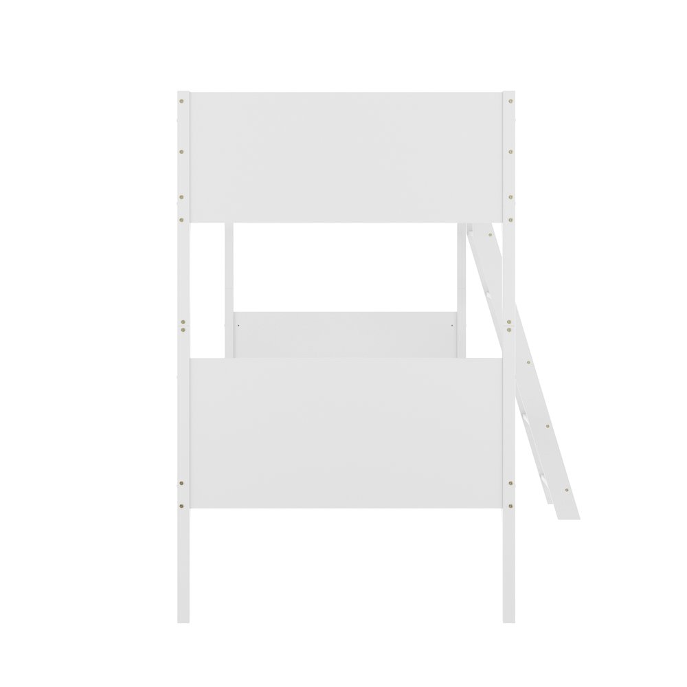 Bunk Bed Twin Over Twin, Convertible Slatted Solid Wood Bunk Bed Frame, White. Picture 11