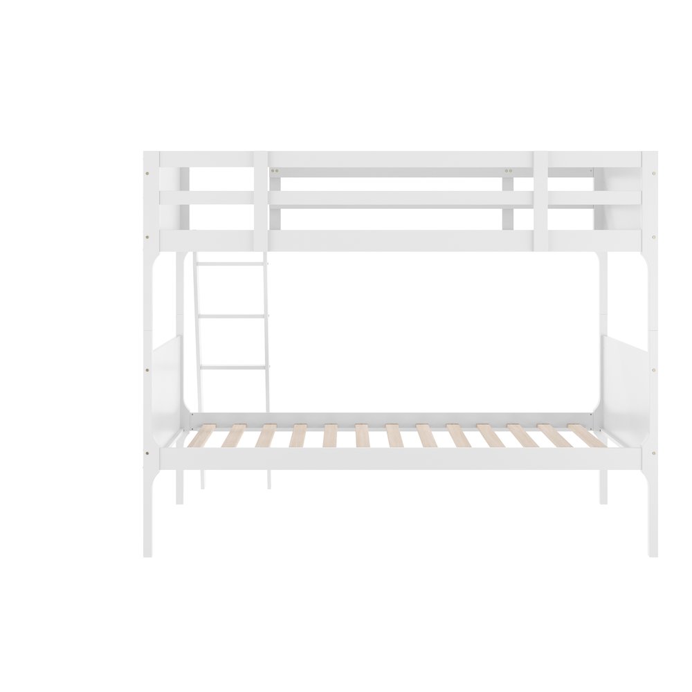 Bunk Bed Twin Over Twin, Convertible Slatted Solid Wood Bunk Bed Frame, White. Picture 10