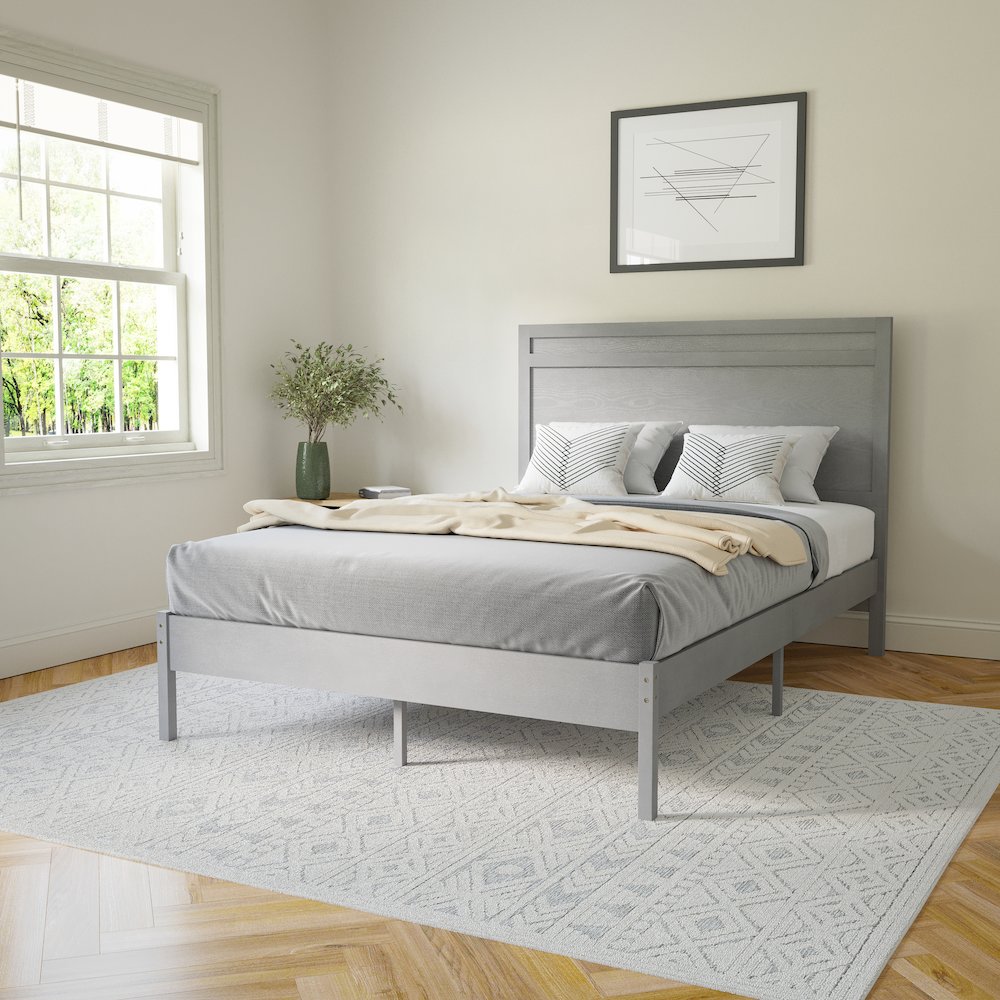 Modern Full Size Wooden Platform Bed with Headboard. Picture 2