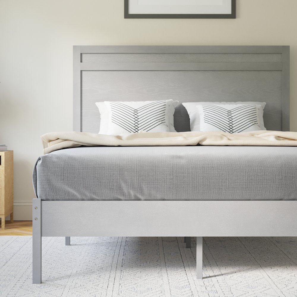 Modern Full Size Wooden Platform Bed with Headboard. Picture 6