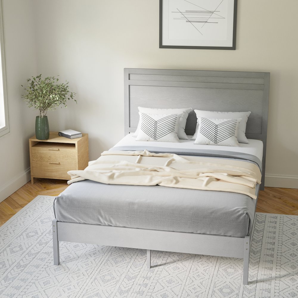 Modern Full Size Wooden Platform Bed with Headboard. Picture 7