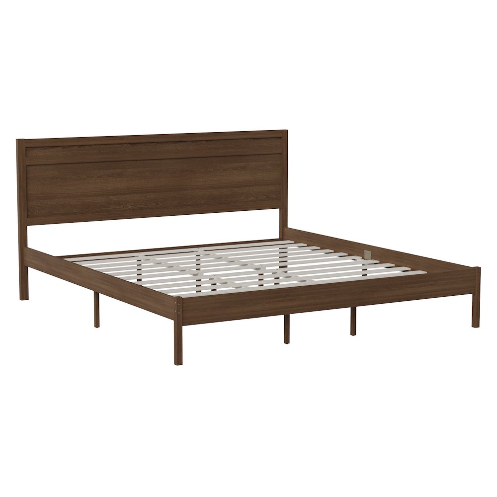 Modern King Size Wooden Platform Bed with Headboard. Picture 1