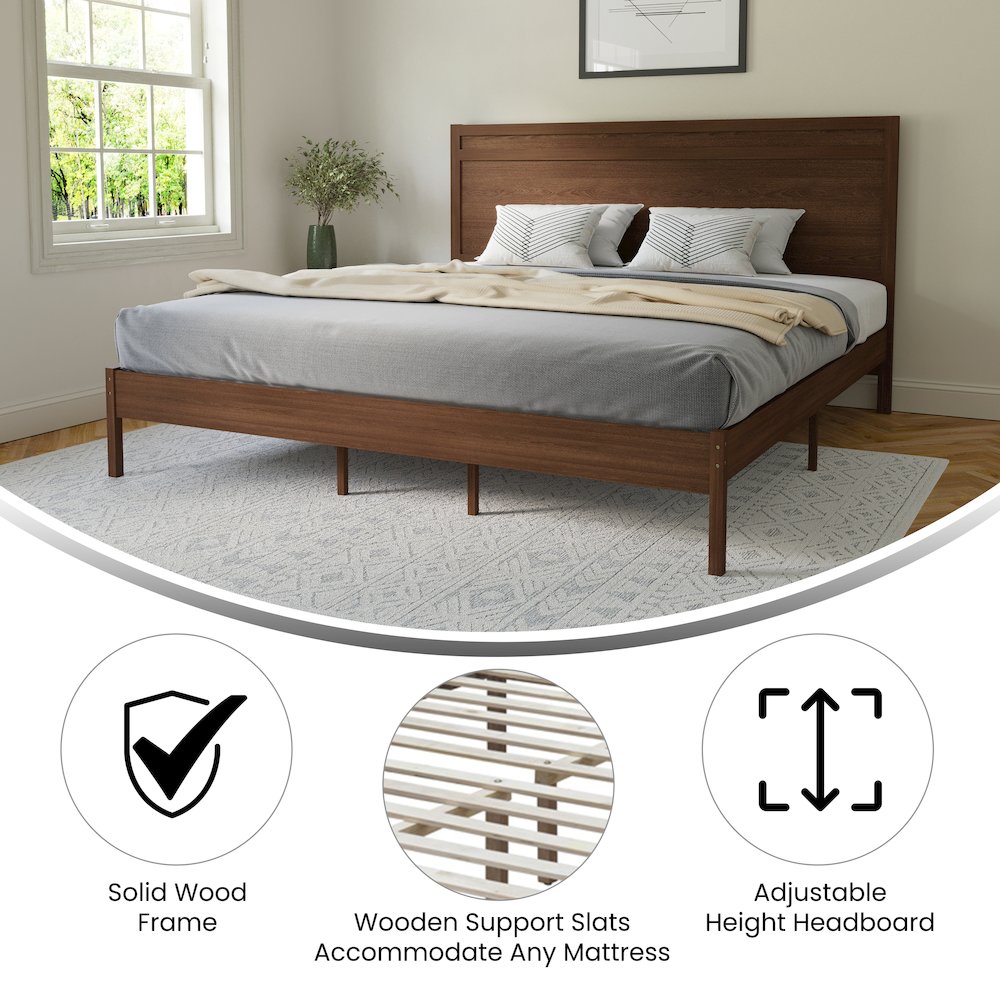 Modern King Size Wooden Platform Bed with Headboard. Picture 4