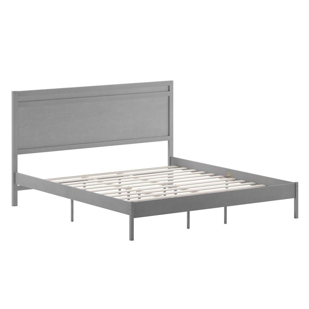 Modern King Size Wooden Platform Bed with Headboard. Picture 1