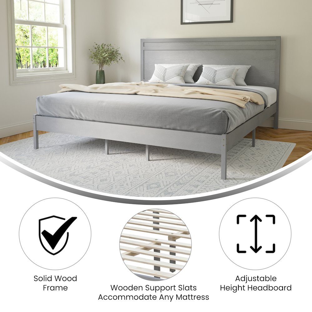 Modern King Size Wooden Platform Bed with Headboard. Picture 4
