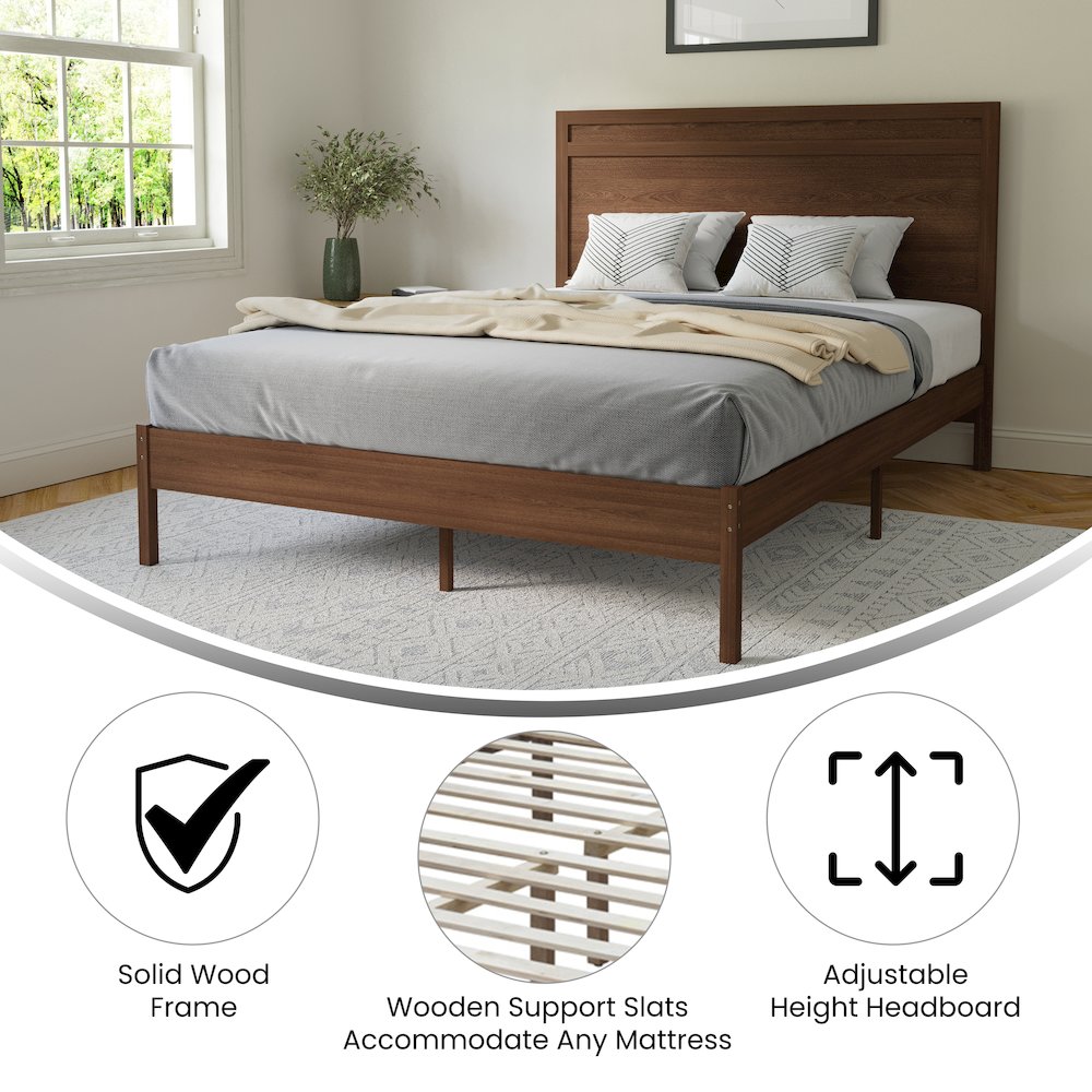 Modern Queen Size Wooden Platform Bed with Headboard. Picture 4