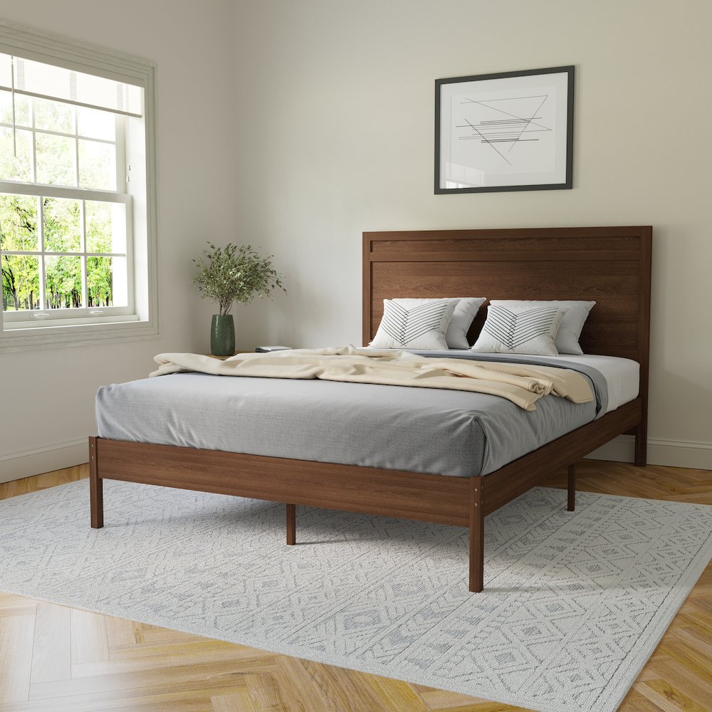 Modern Queen Size Wooden Platform Bed with Headboard. Picture 2