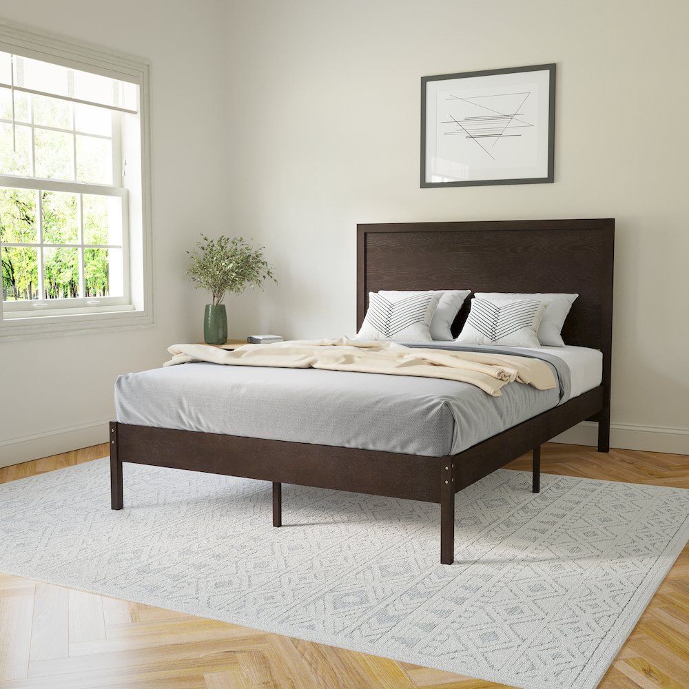 Modern Full Size Wooden Platform Bed with Headboard. Picture 2