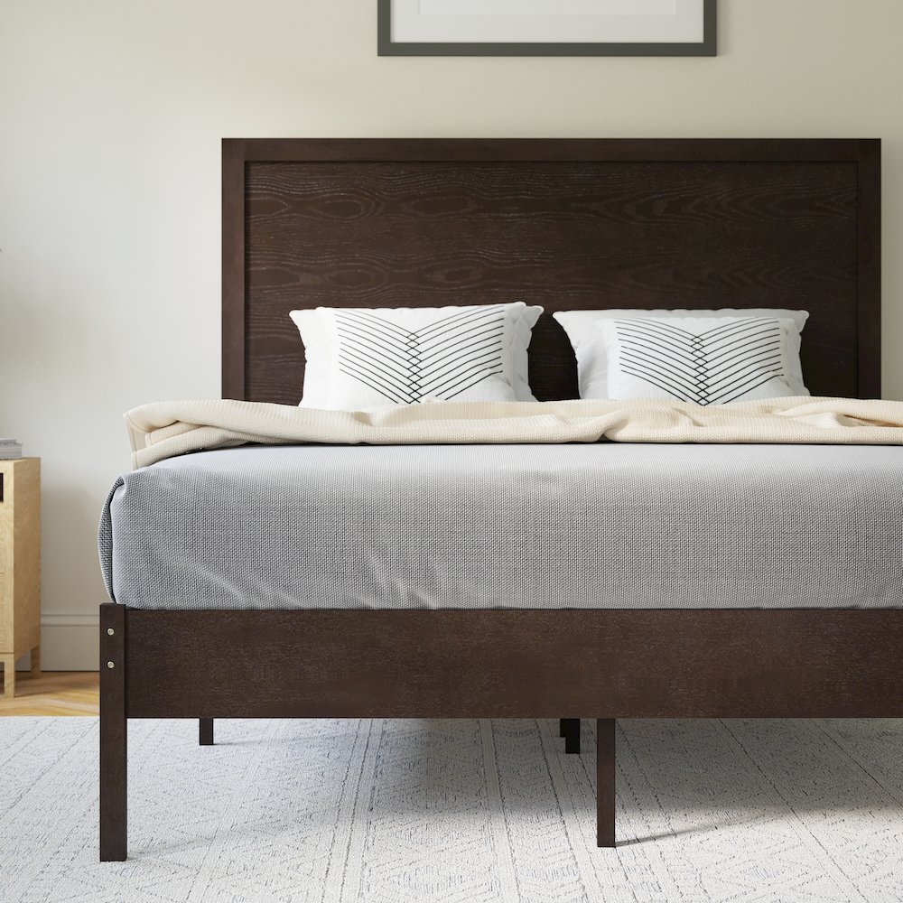 Modern Full Size Wooden Platform Bed with Headboard. Picture 6