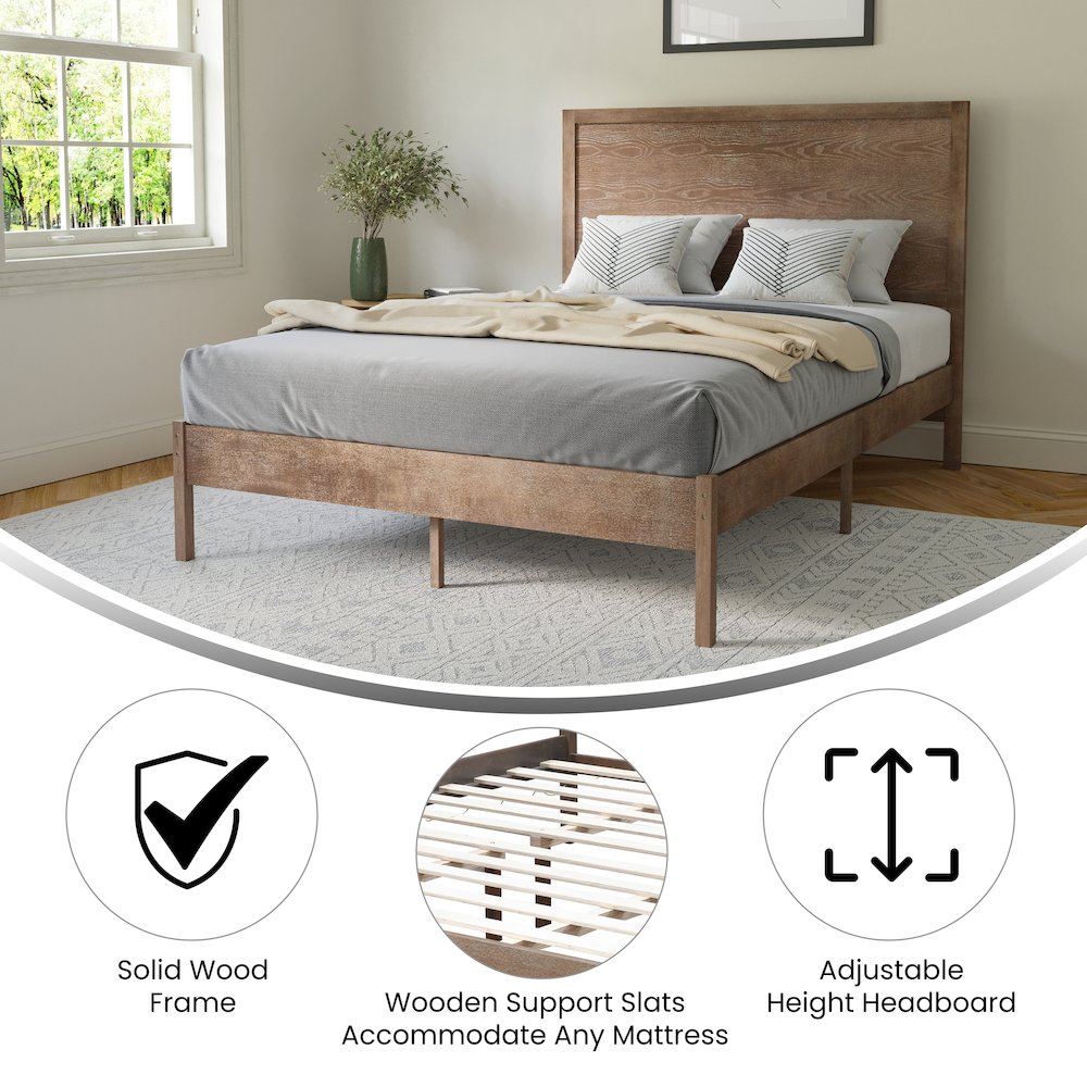 Modern Full Size Wooden Platform Bed with Headboard. Picture 4