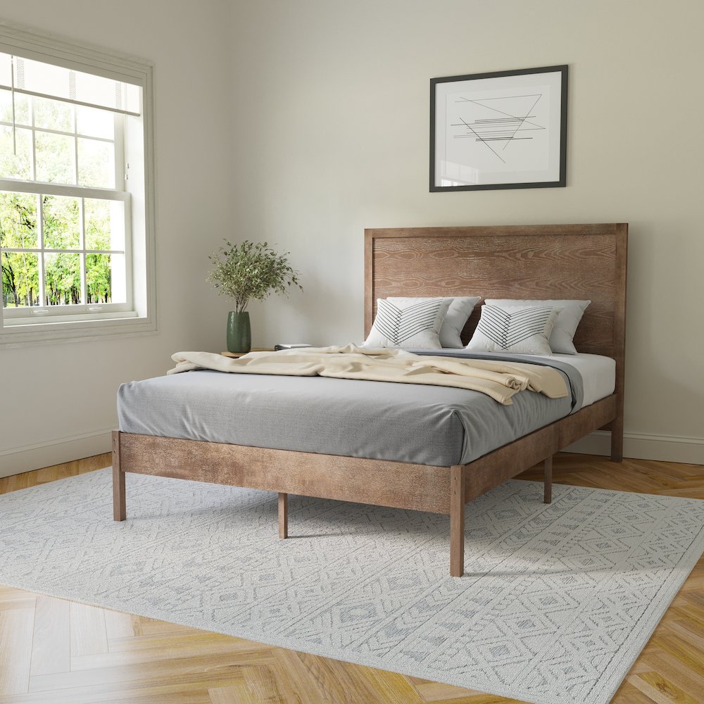 Modern Full Size Wooden Platform Bed with Headboard. Picture 2