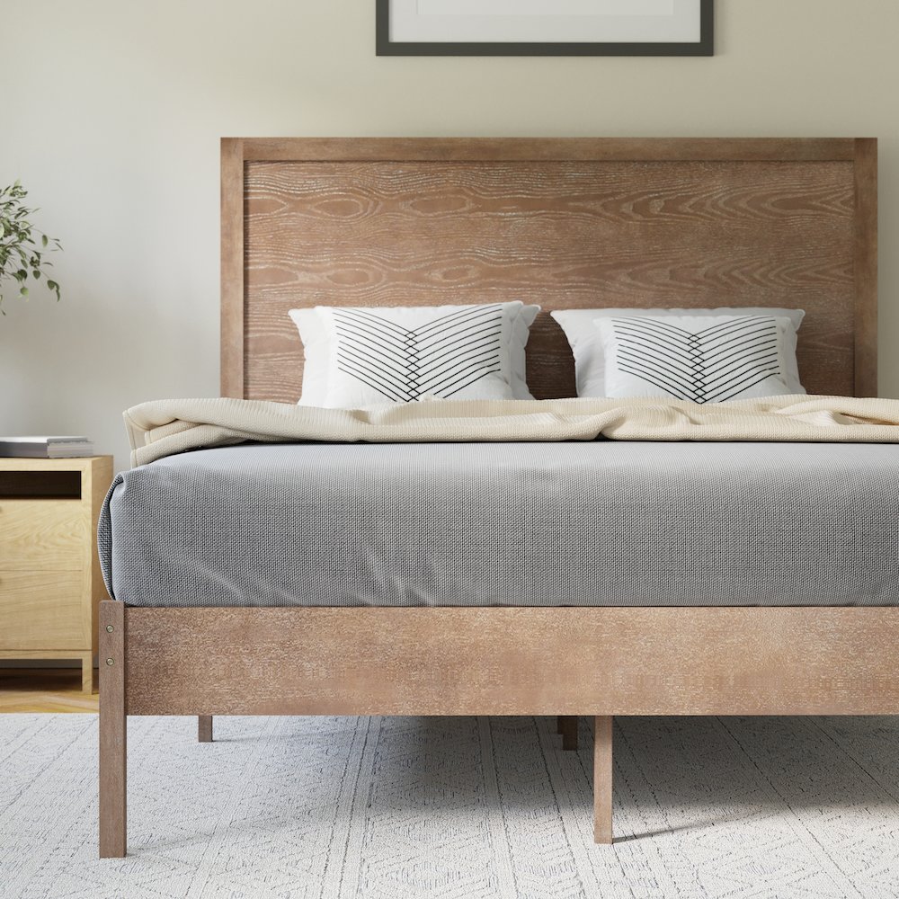 Modern Full Size Wooden Platform Bed with Headboard. Picture 6