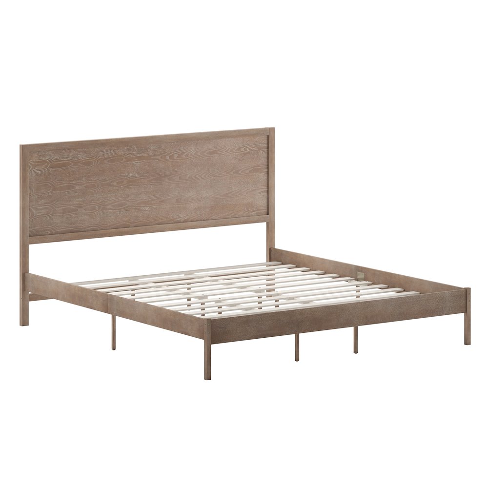 Modern King Size Wooden Platform Bed with Headboard. Picture 1