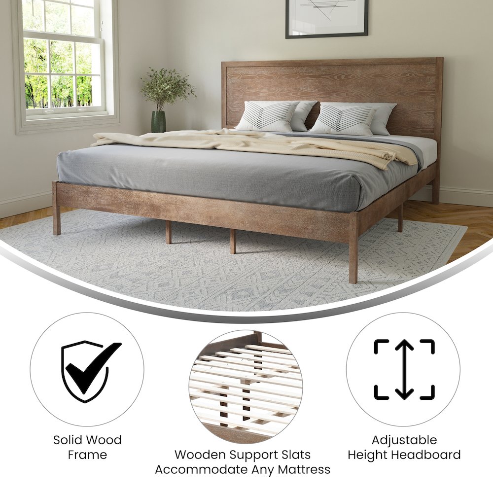 Modern King Size Wooden Platform Bed with Headboard. Picture 4